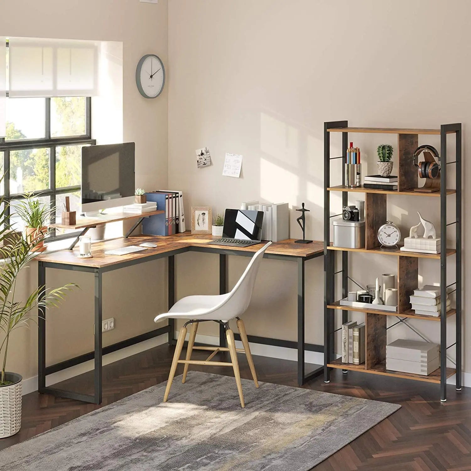 L-Schreibtisch platzsparend vintagebraun Metall von Songmics