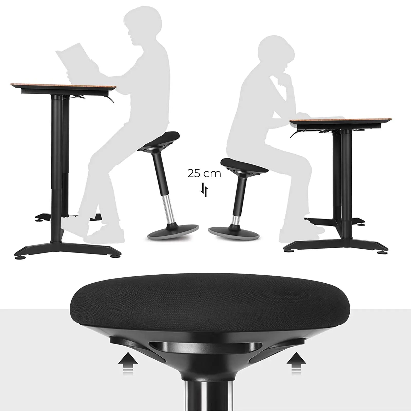 Ergonomischer Sitzhocker höhenverstellbar schwarz Stoff von Songmics