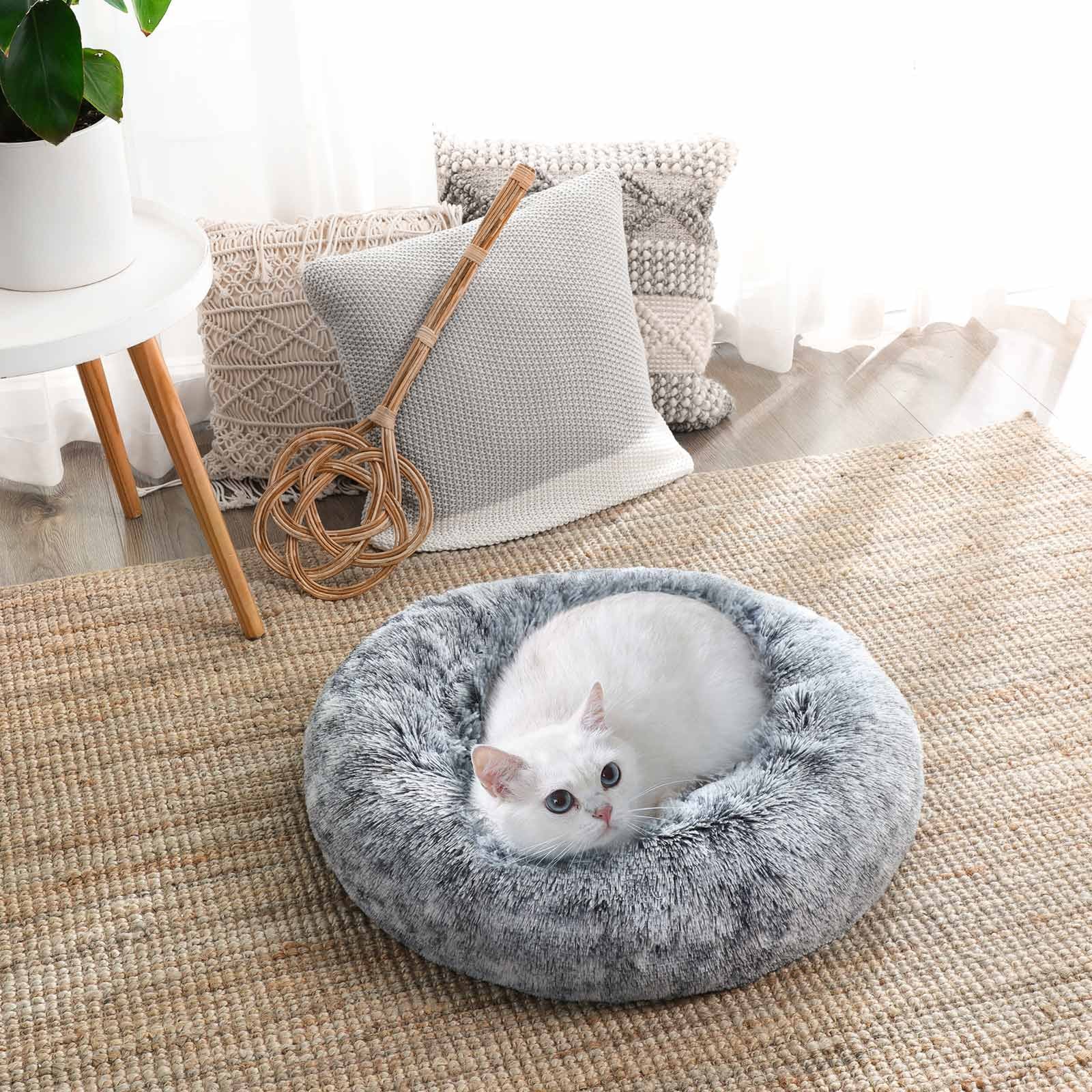 Donut Hundebett waschbar Grau Plüsch von Songmics