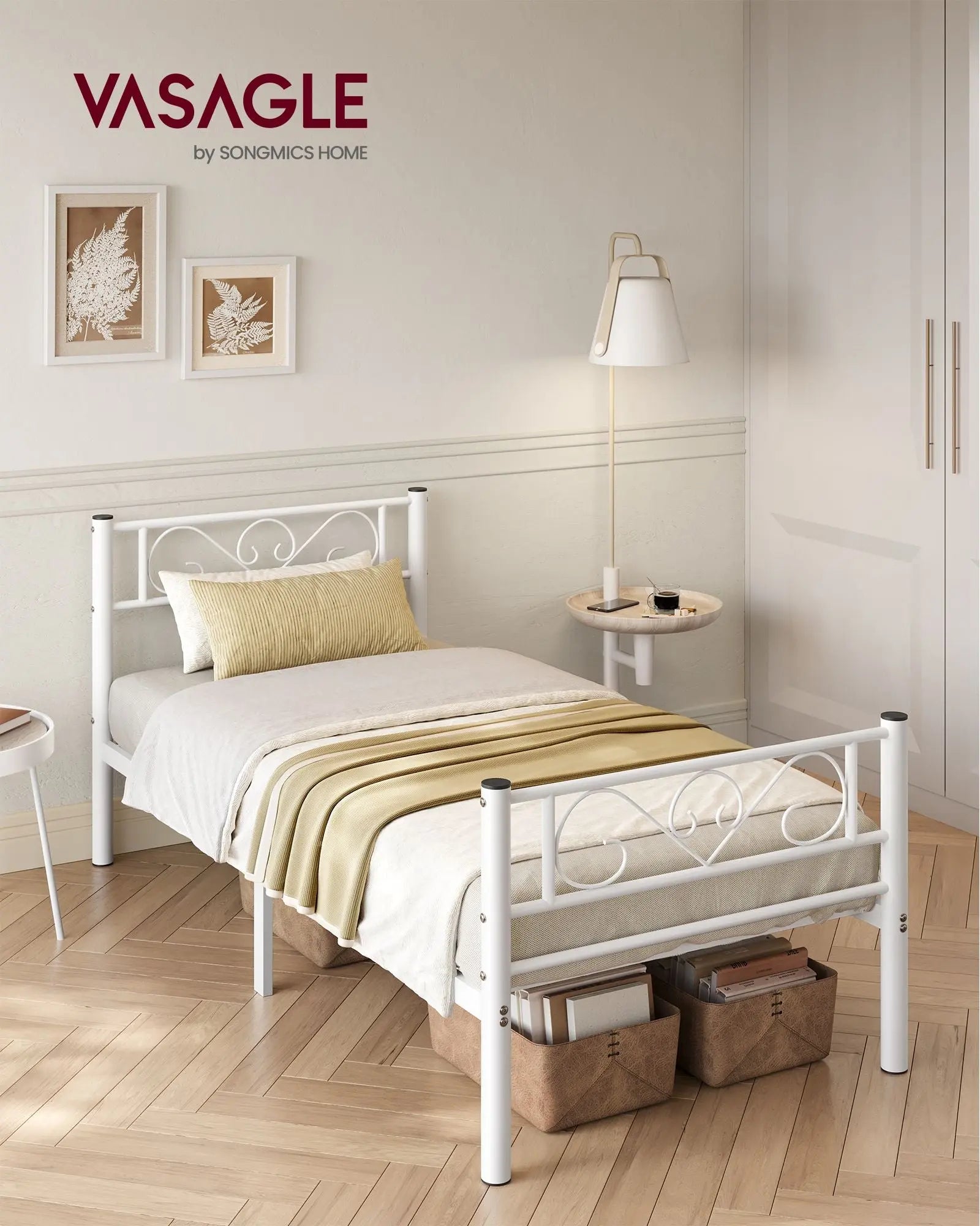 Metallbettgestell 90x190cm Weiss Platzsparend Einfachmontage von Songmics