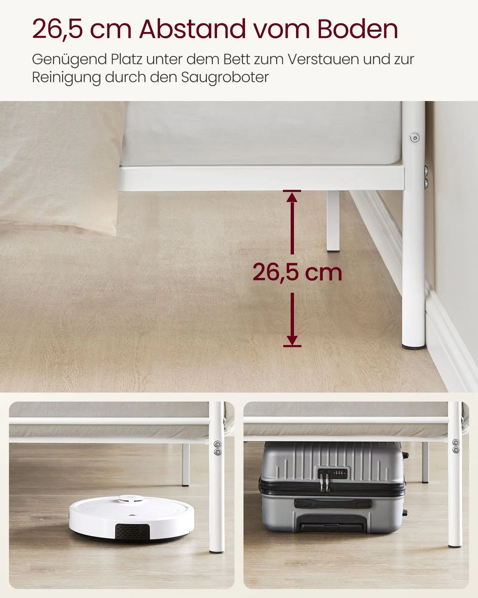 Metallbettgestell 90x190cm Weiss Platzsparend Einfachmontage von Songmics