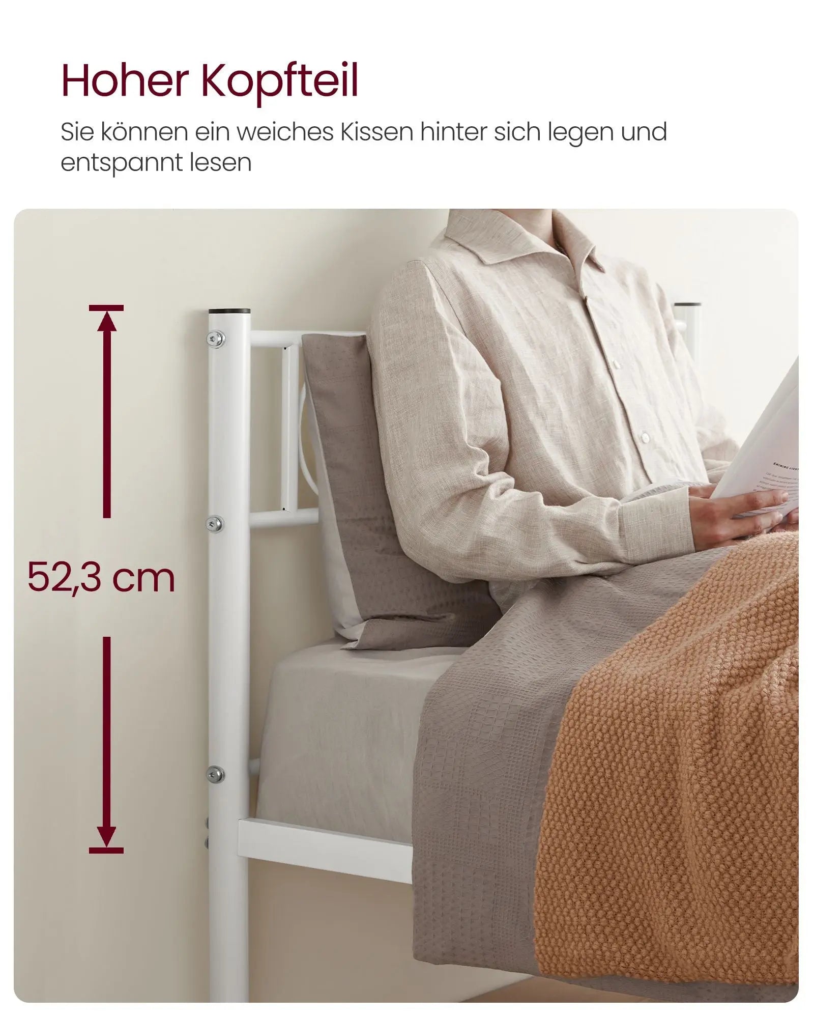 Metallbettgestell 90x190cm Weiss Platzsparend Einfachmontage von Songmics