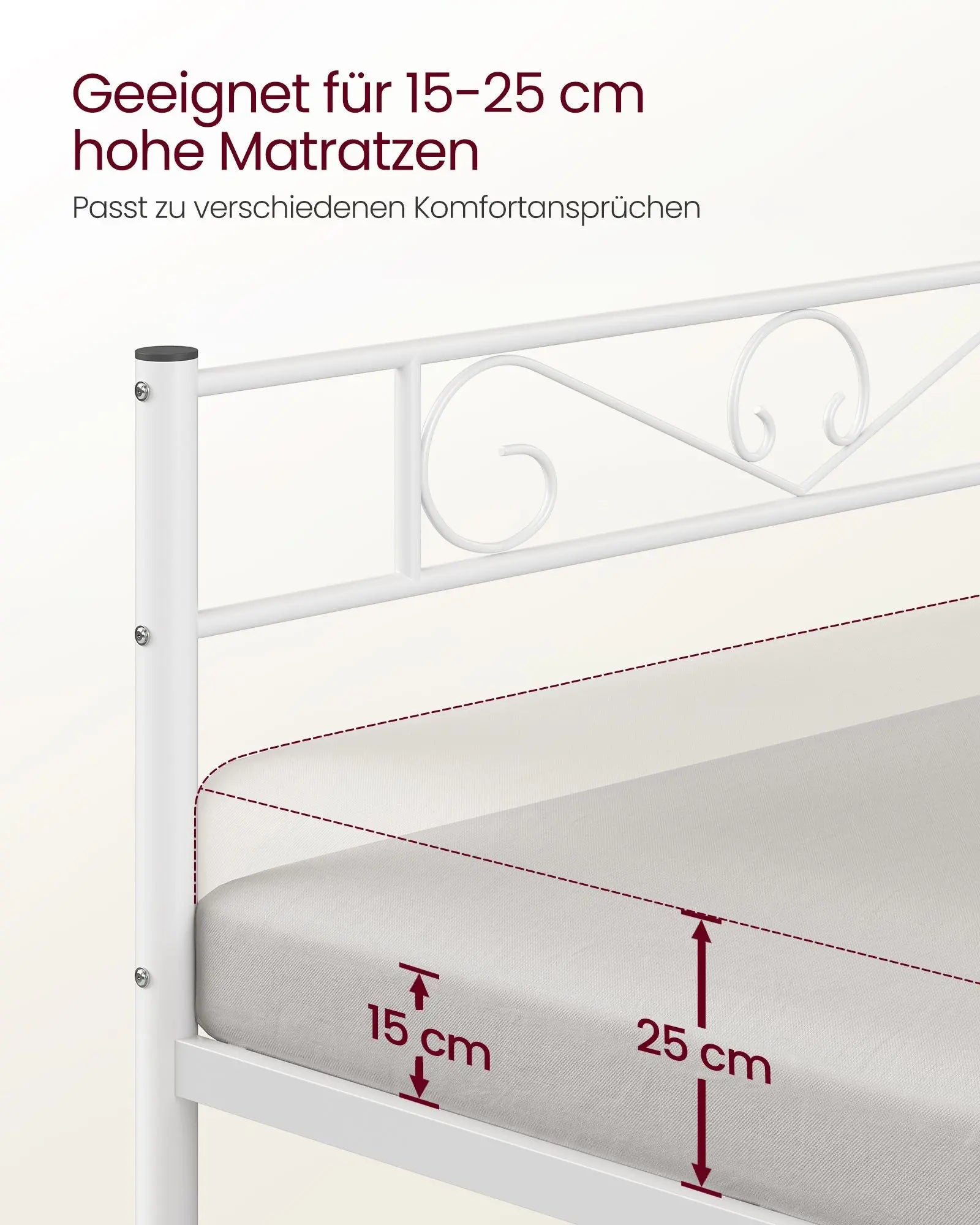 Metallbettgestell 90x190cm Weiss Platzsparend Einfachmontage von Songmics