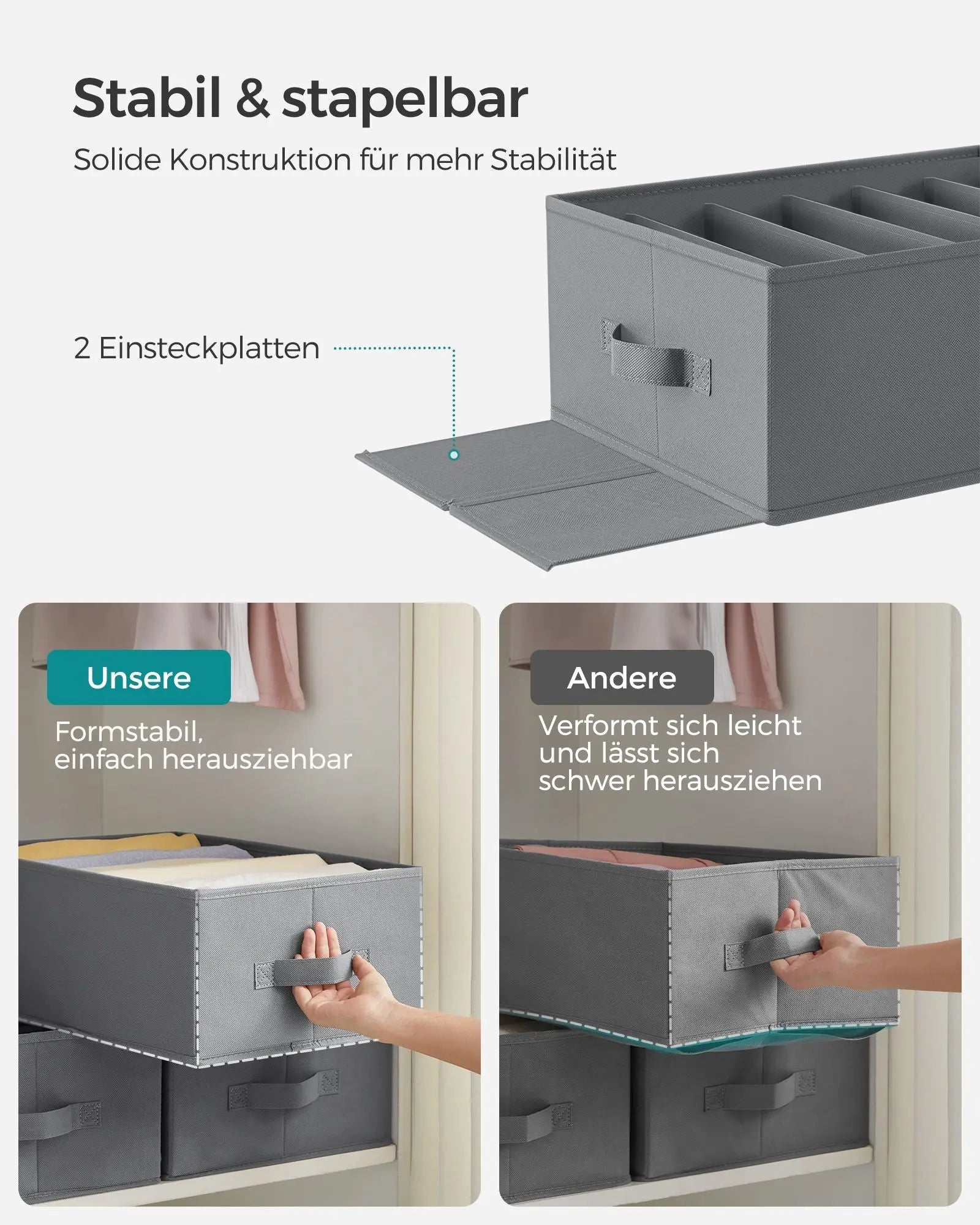 Schubladen-Organizer 4er-Set grau Stoff von Songmics
