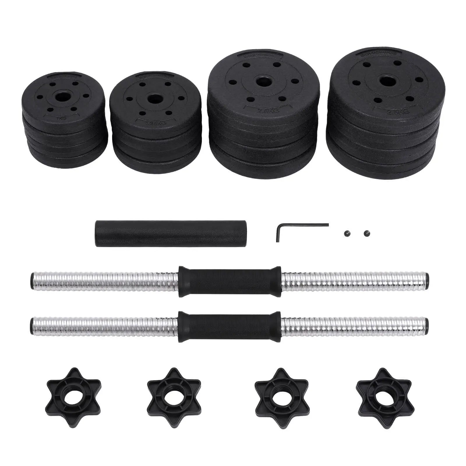 Hantelset 30kg verstellbar schwarz Kunststoff von Songmics