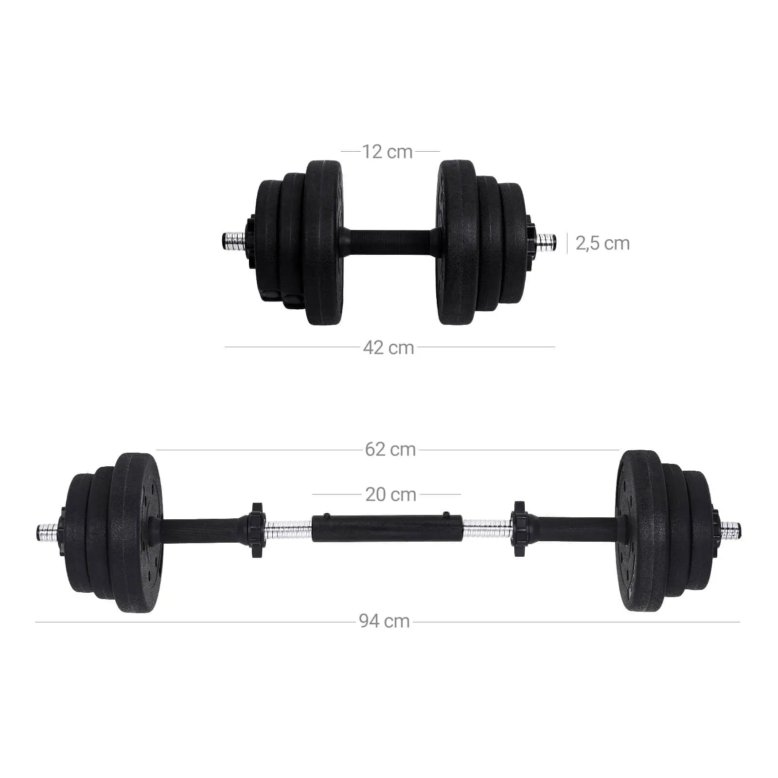 Hantelset 30kg verstellbar schwarz Kunststoff von Songmics