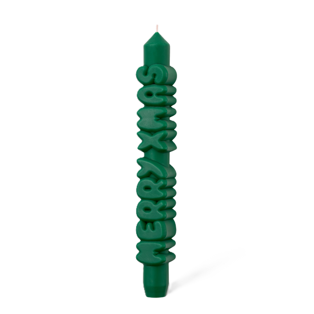 Kerze Taper candle MERRY XMAS Green von Taper Candles