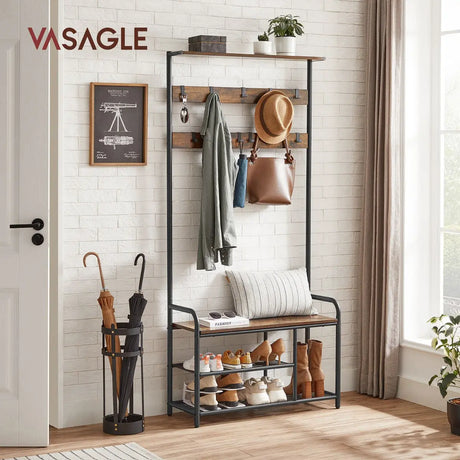 Garderobenständer mit Schuhbank Vintagebraun-Schwarz von Songmics