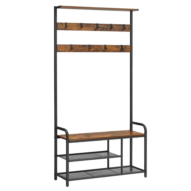 Garderobenständer mit Schuhbank Vintagebraun-Schwarz von Songmics