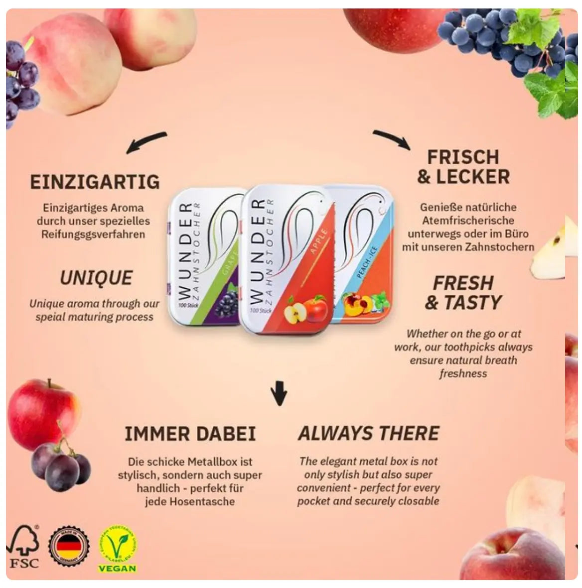 Zahnstocher Juicy-Pack für den Frischekick von Wunder Zahnstocher