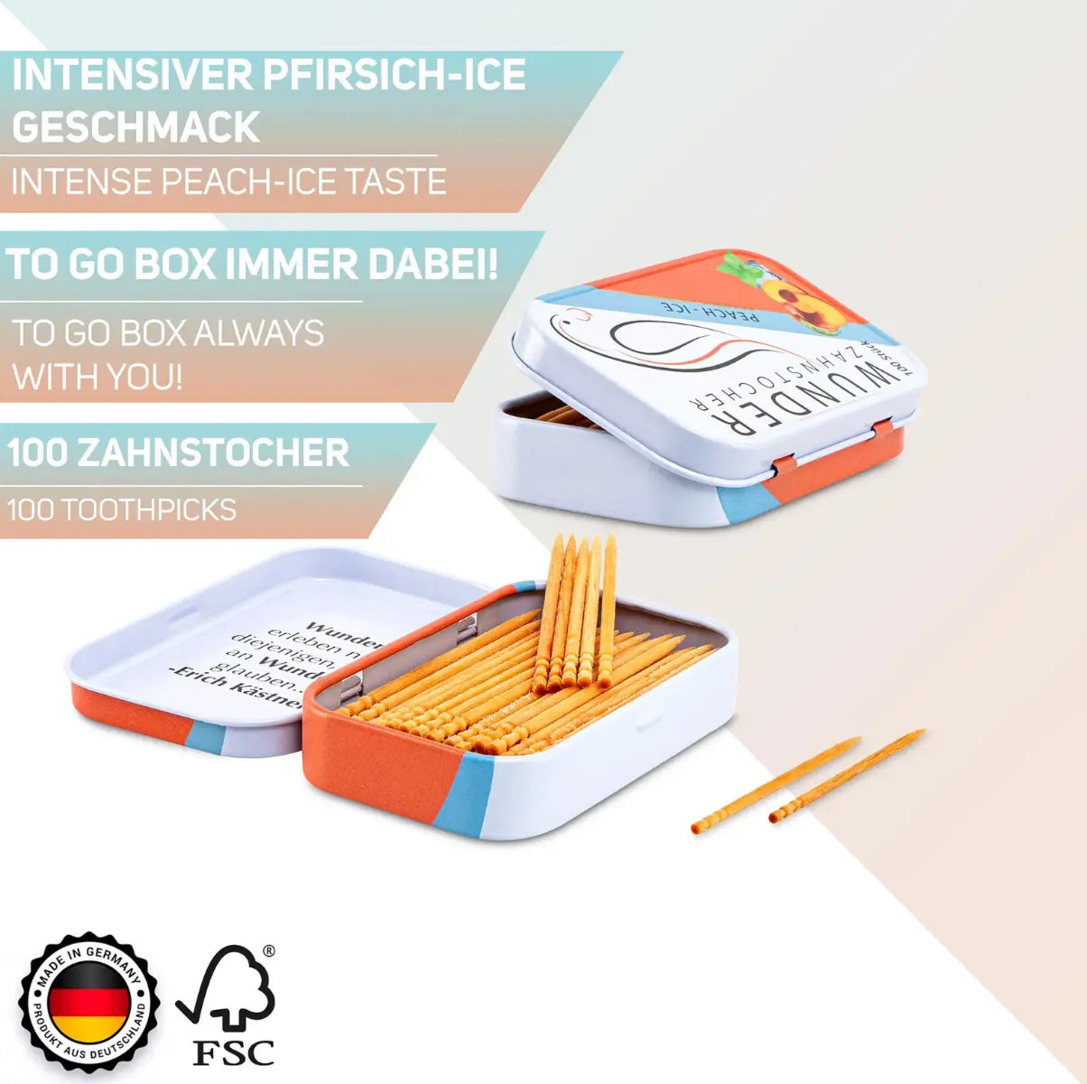 Zahnstocher mit Geschmack Pfirsich Ice von Wunder Zahnstocher