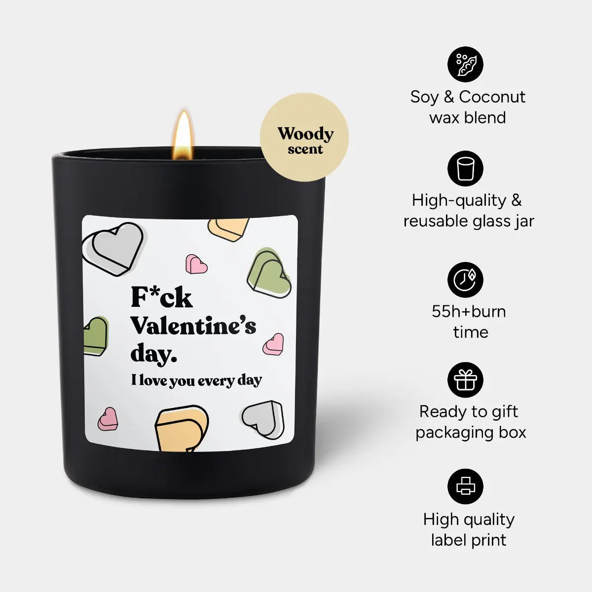 Duftkerze Schwarz Woody Fck Valentine's day von ChattyCandles