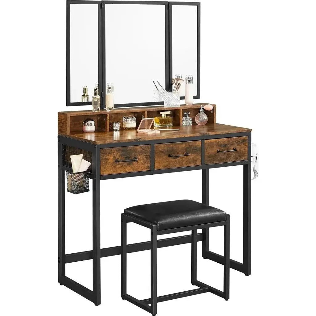 Schminktisch Set mit Hocker rustikal braun von Songmics