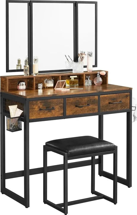 Schminktisch Set mit Hocker rustikal braun von Songmics