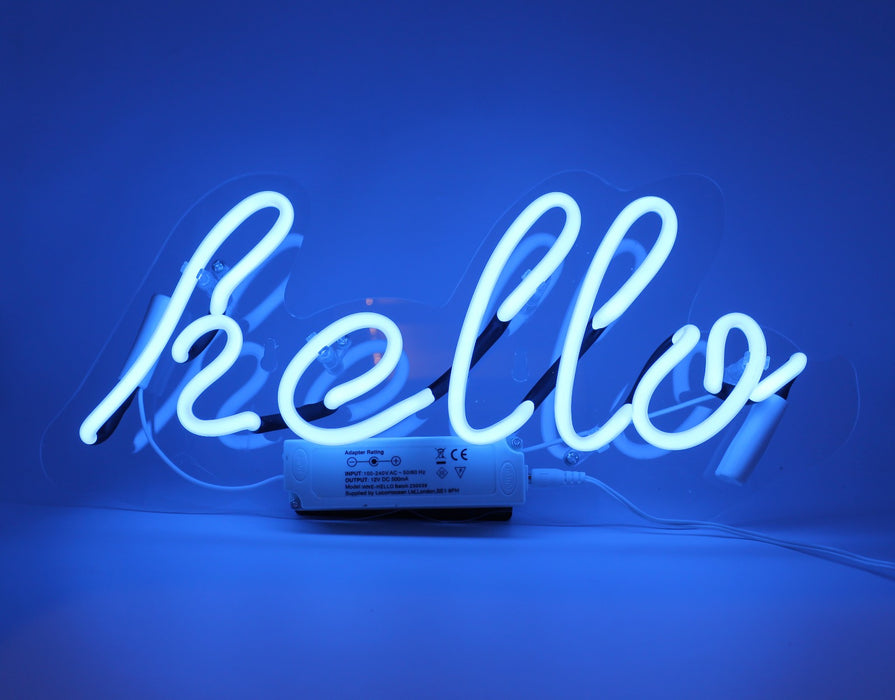 Glas Wandneon - Hello blau von Locomocean