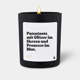 Duftkerze Schwarz Woody Patentante mit Glitzer im Herzen und Prosecco im Blut. von ChattyCandles