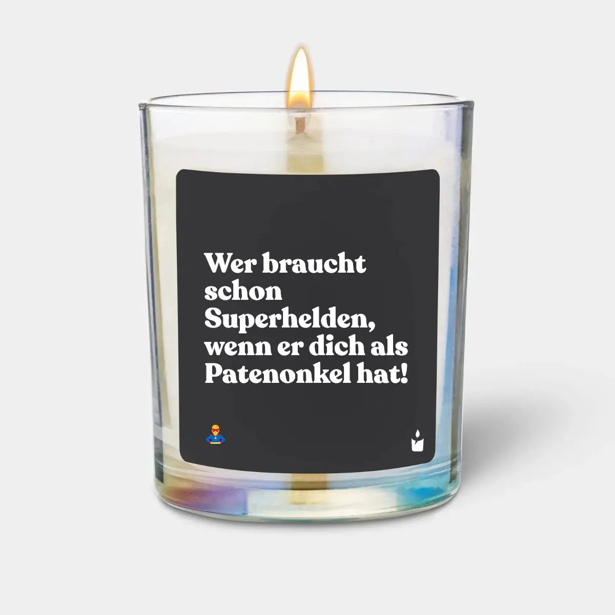 Duftkerze Rainbow Woody Wer braucht schon Superhelden, wenn er dich als Patenonkel hat! von ChattyCandles