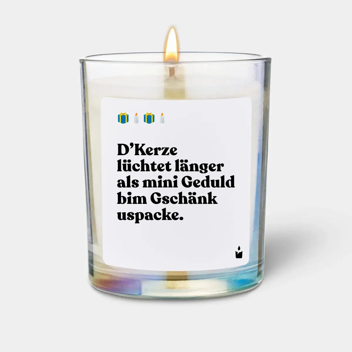 Duftkerze Rainbow Woody D’Kerze lüchtet länger als mini Geduld bim Gschänk uspacke. von ChattyCandles