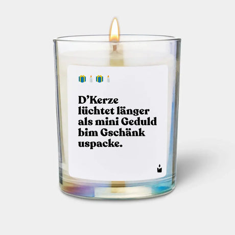 Duftkerze Rainbow Woody D’Kerze lüchtet länger als mini Geduld bim Gschänk uspacke. von ChattyCandles