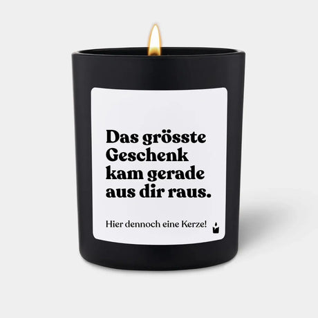 Duftkerze Schwarz Woody Das grösste Geschenk kam gerade aus dir raus. von ChattyCandles