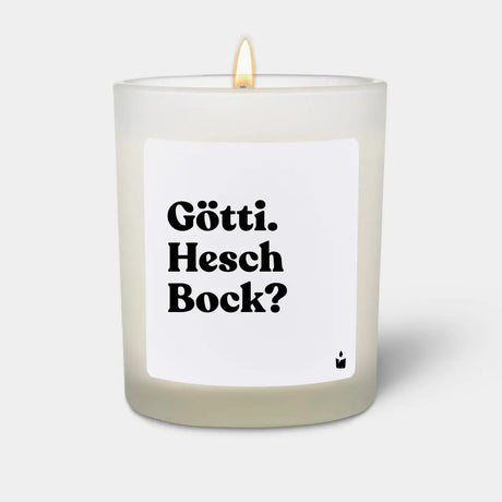 Duftkerze Weiss Flowery Götti. Hesch Bock? von ChattyCandles