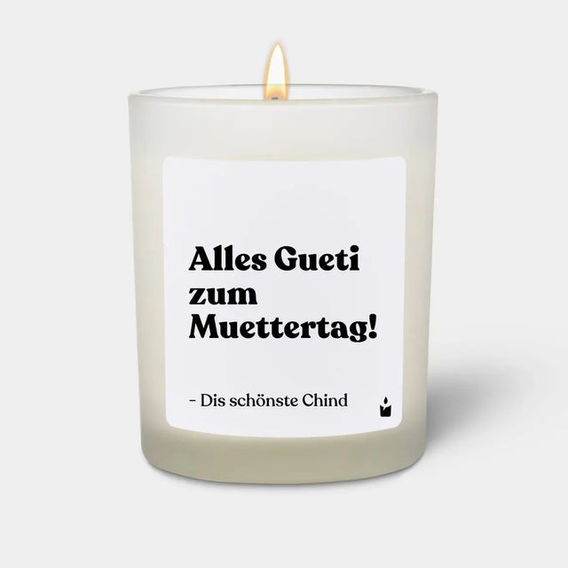 Duftkerze Weiss Flowery Alles Gueti zum Muettertag! - Dis schönste Chind von ChattyCandles