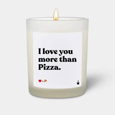 Duftkerze Weiss Woody I love you more than Pizza. von ChattyCandles