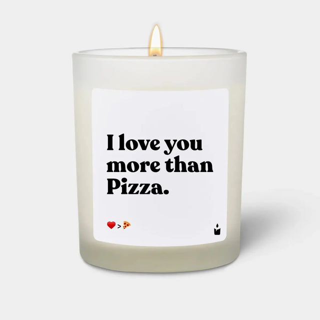 Duftkerze Weiss Woody I love you more than Pizza. von ChattyCandles