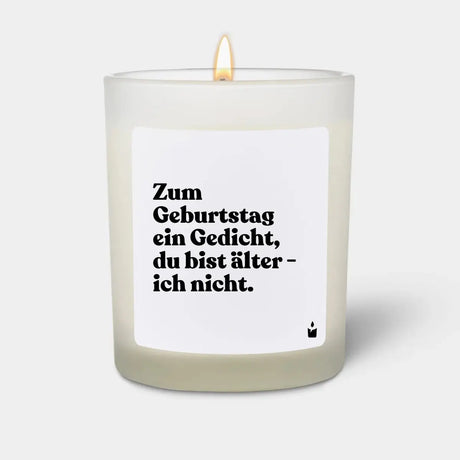 Duftkerze Weiss Woody Zum Geburtstag ein Gedicht, du bist älter - ich nicht. von ChattyCandles