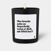 Duftkerze Schwarz Woody Wer brucht scho en Superheld, wenn er dich als Götti het? von ChattyCandles