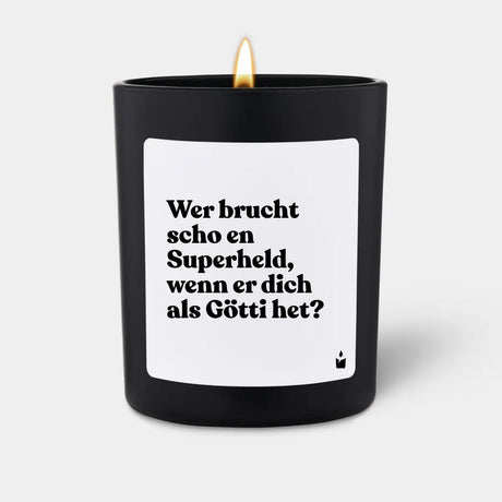 Duftkerze Schwarz Woody Wer brucht scho en Superheld, wenn er dich als Götti het? von ChattyCandles