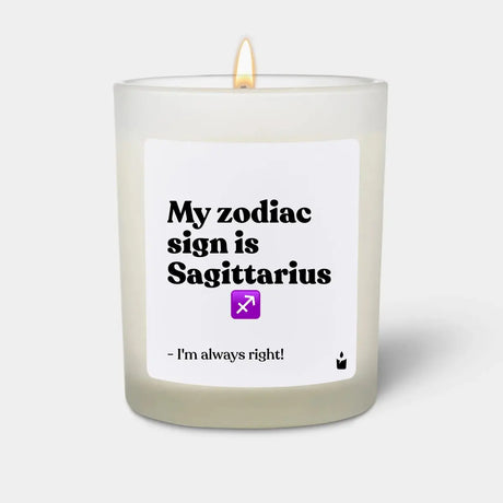 Duftkerze Weiss Woody My zodiac sign is Sagittarius - I'm always right! von ChattyCandles