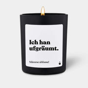 Duftkerze Schwarz Woody Ich han ufgräumt. Nümme ahfasse! von ChattyCandles