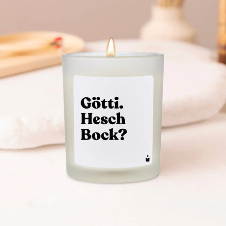 Duftkerze Weiss Flowery Götti. Hesch Bock? von ChattyCandles