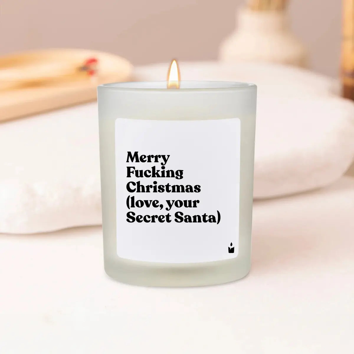 Duftkerze Weiss Woody Merry Fucking Christmas (love, your Secret Santa) von ChattyCandles