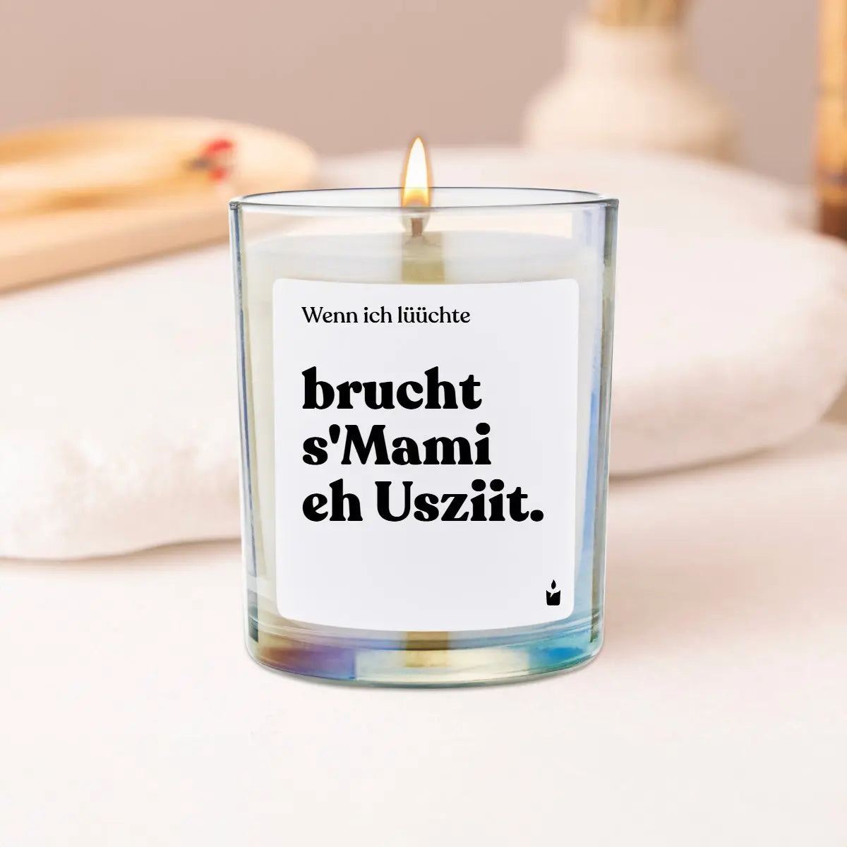 Duftkerze Rainbow Flowery Wenn ich lüüchte brucht s'Mami eh Usziit. von ChattyCandles