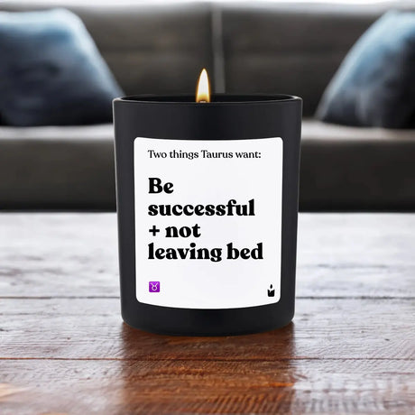 Duftkerze Schwarz Woody Two things Taurus want: Be successful + not leaving bed von ChattyCandles