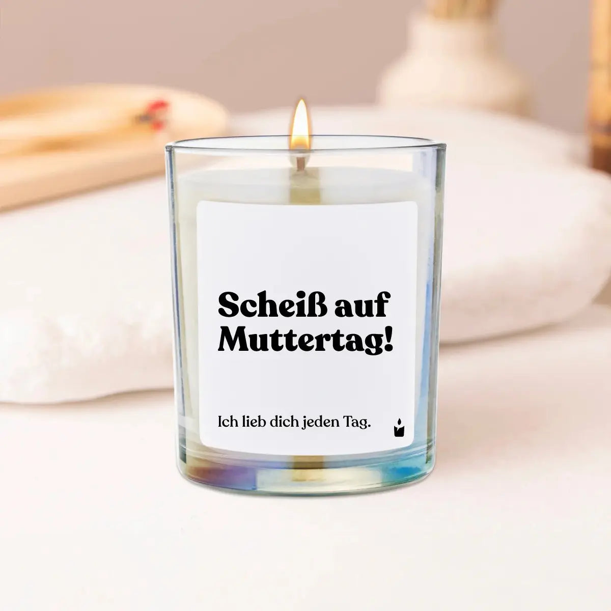 Duftkerze Rainbow Woody Scheiß auf Muttertag! Ich lieb dich jeden Tag. von ChattyCandles