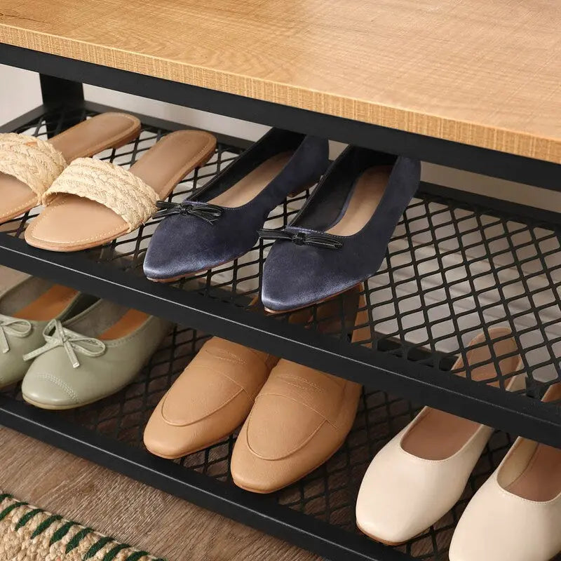 Schuhbank kompakt braun schwarz Holz-Metall von Songmics